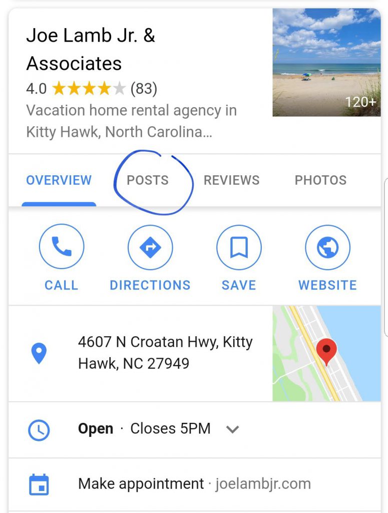 New Google My Business Posts feature on a mobile local business SERP