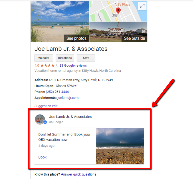 Google My Business update and how Posts display on a desktop SERP