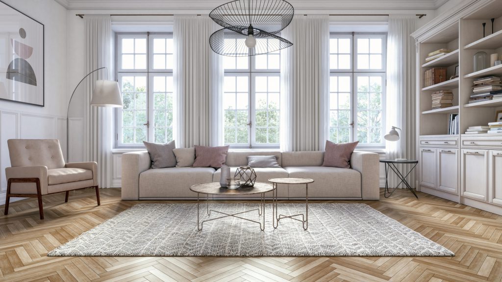 Interior design living room full of bright light.