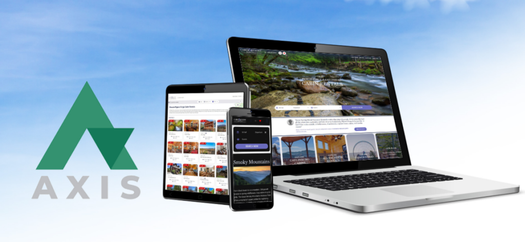 AXIS booking engine shown on mobile devices.