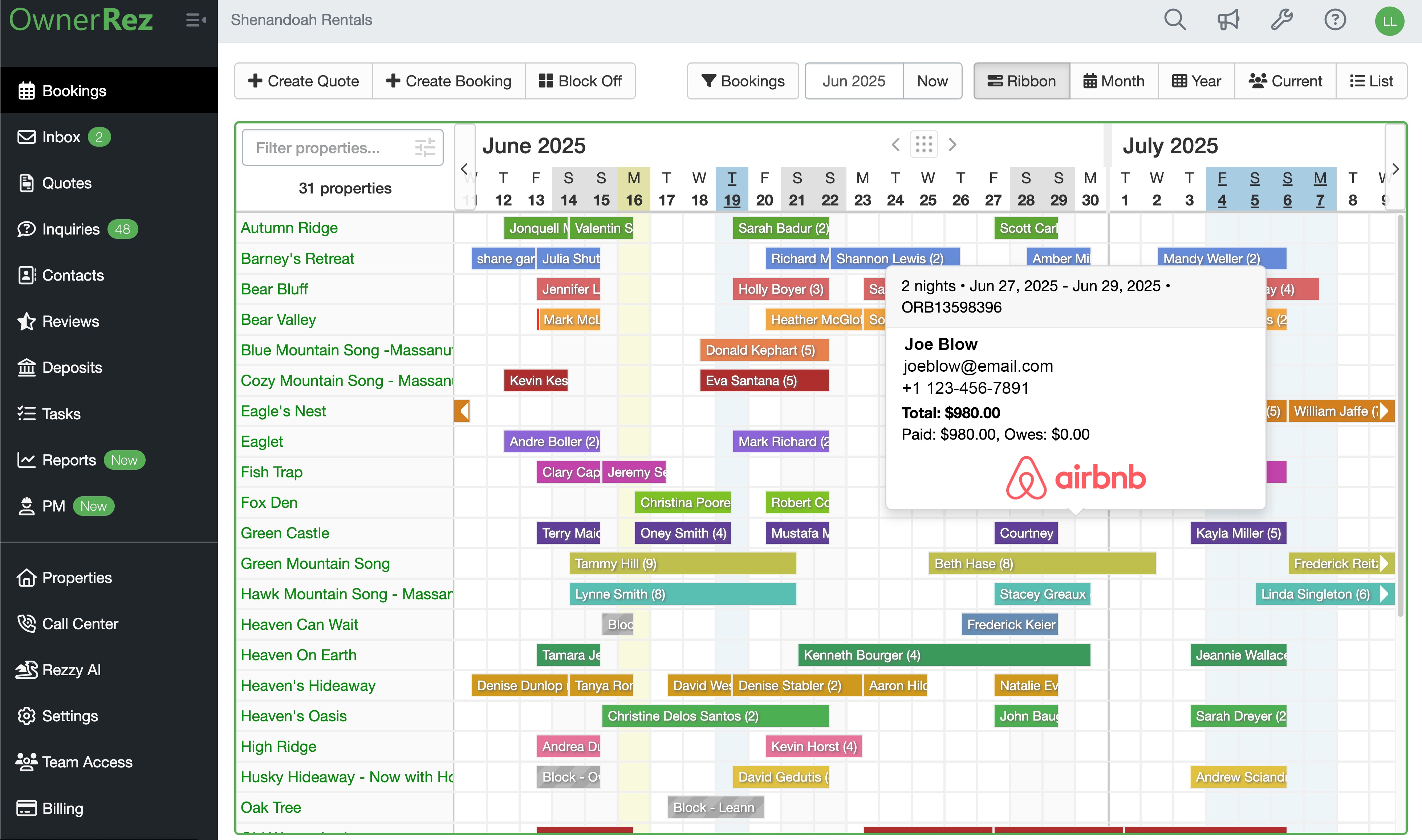What the OwnerRez Booking Window Looks Like